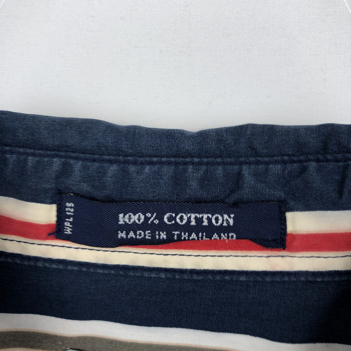Ralph Lauren CHAPS Multi-stripe Short-Sleeve Button-Down Striped Shirt, Men's Size L (approx.) cotton navy blue type Vintage Second Hand