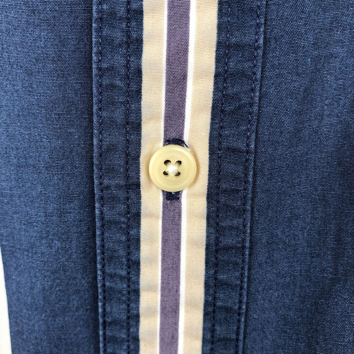 Ralph Lauren CHAPS Multi-stripe Short-Sleeve Button-Down Striped Shirt, Men's Size L (approx.) cotton navy blue type Vintage Second Hand