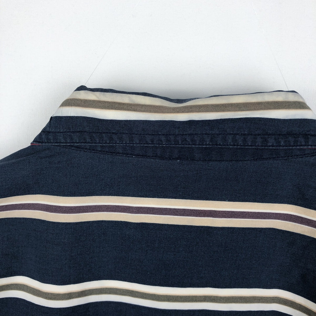 Ralph Lauren CHAPS Multi-stripe Short-Sleeve Button-Down Striped Shirt, Men's Size L (approx.) cotton navy blue type Vintage Second Hand