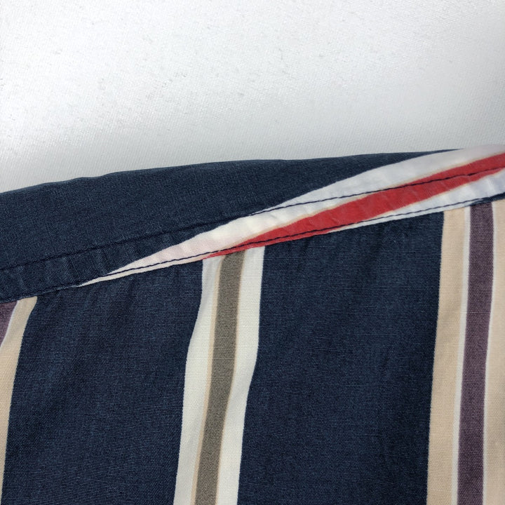 Ralph Lauren CHAPS Multi-stripe Short-Sleeve Button-Down Striped Shirt, Men's Size L (approx.) cotton navy blue type Vintage Second Hand