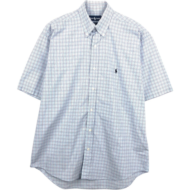 Ralph Lauren BLAKE short sleeve button down check shirt men's XL size cotton Blue type light blue Vintage Second Hand