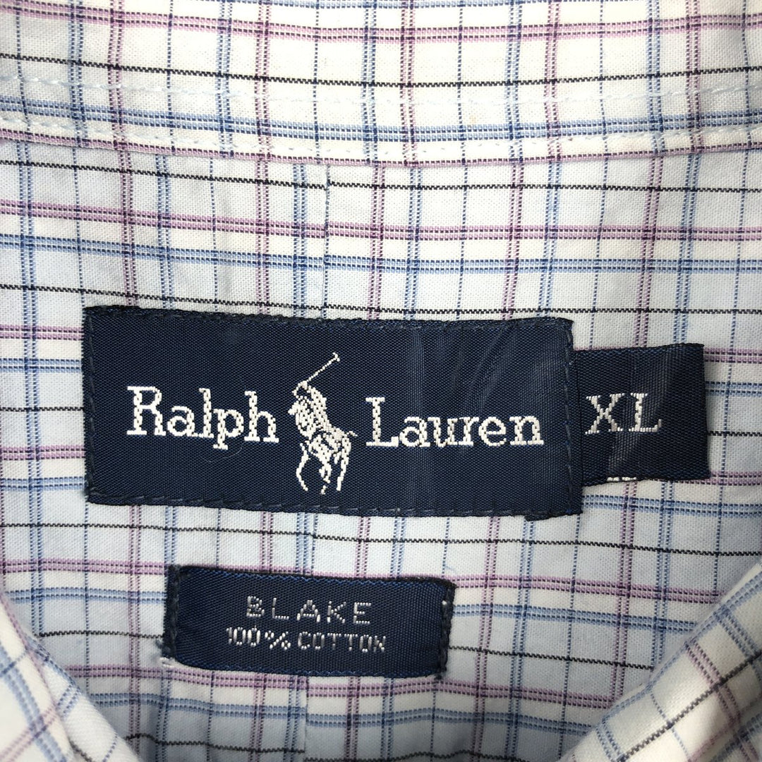 Ralph Lauren BLAKE short sleeve button down check shirt men's XL size cotton Blue type light blue Vintage Second Hand