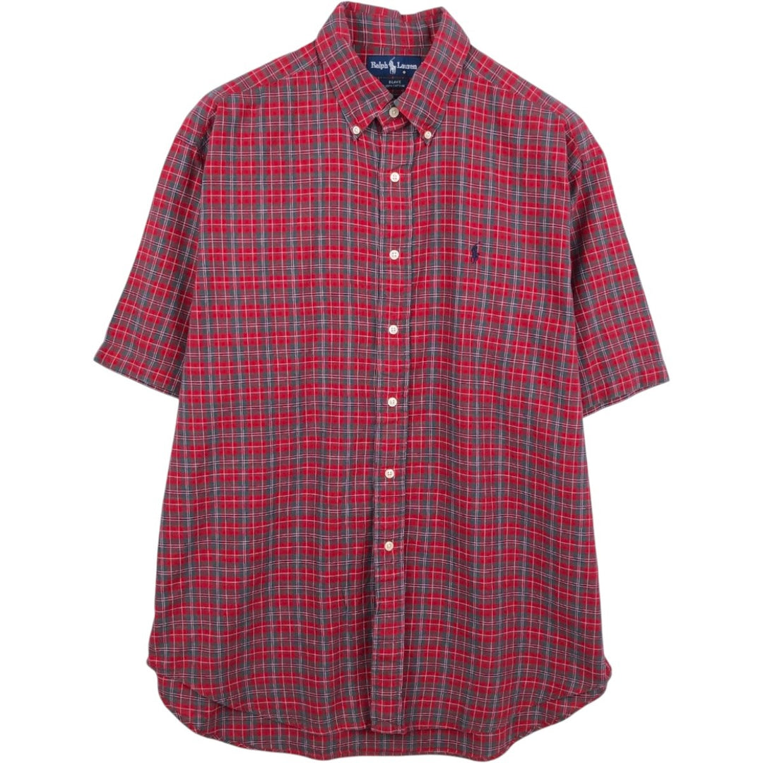 Ralph Lauren BLAKE short sleeve button down check shirt, men's size L cotton red type Vintage Second Hand