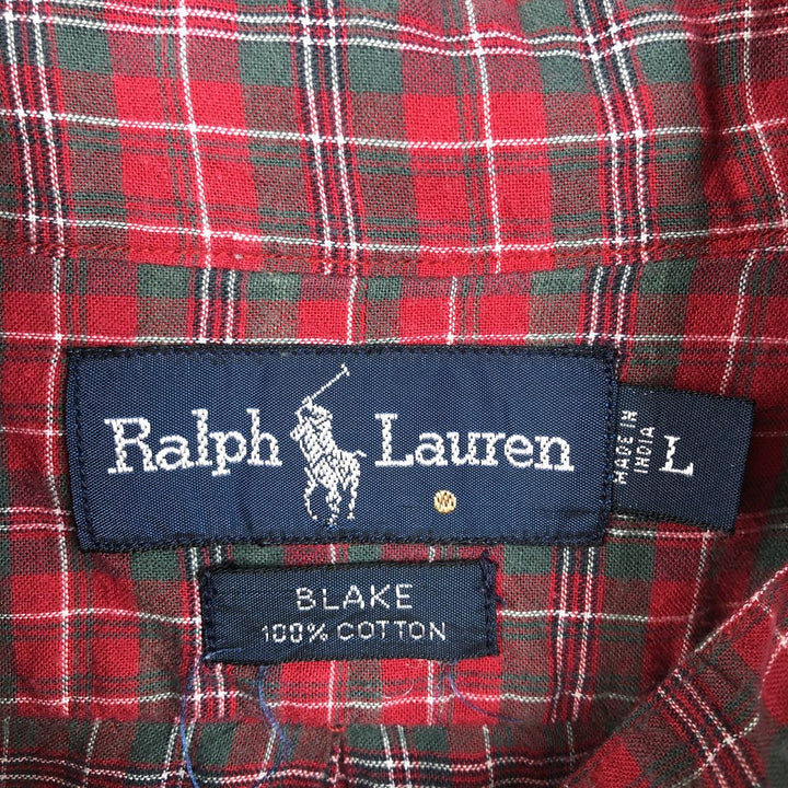 Ralph Lauren BLAKE short sleeve button down check shirt, men's size L cotton red type Vintage Second Hand