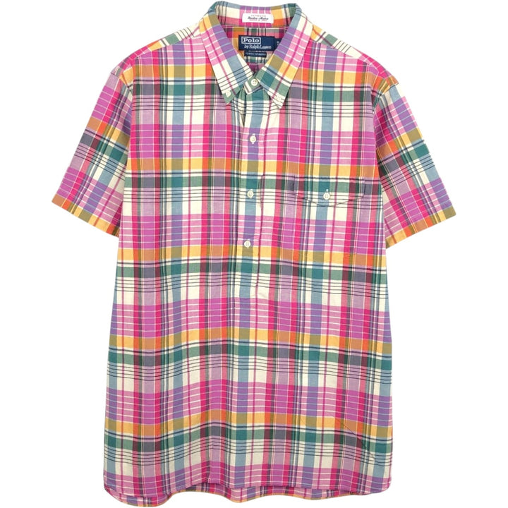 Ralph Lauren POLO by Ralph Lauren CLASSIC FIT INDIGO Pullover Short-Sleeve Button-Down Check Shirt, Men's Size XL (approx.) unclear pink type Vintage Second Hand
