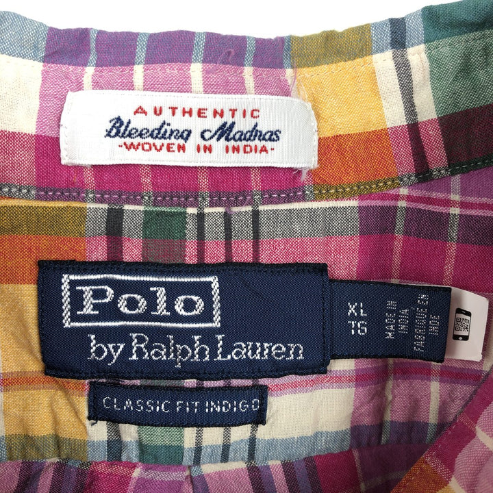 Ralph Lauren POLO by Ralph Lauren CLASSIC FIT INDIGO Pullover Short-Sleeve Button-Down Check Shirt, Men's Size XL (approx.) unclear pink type Vintage Second Hand