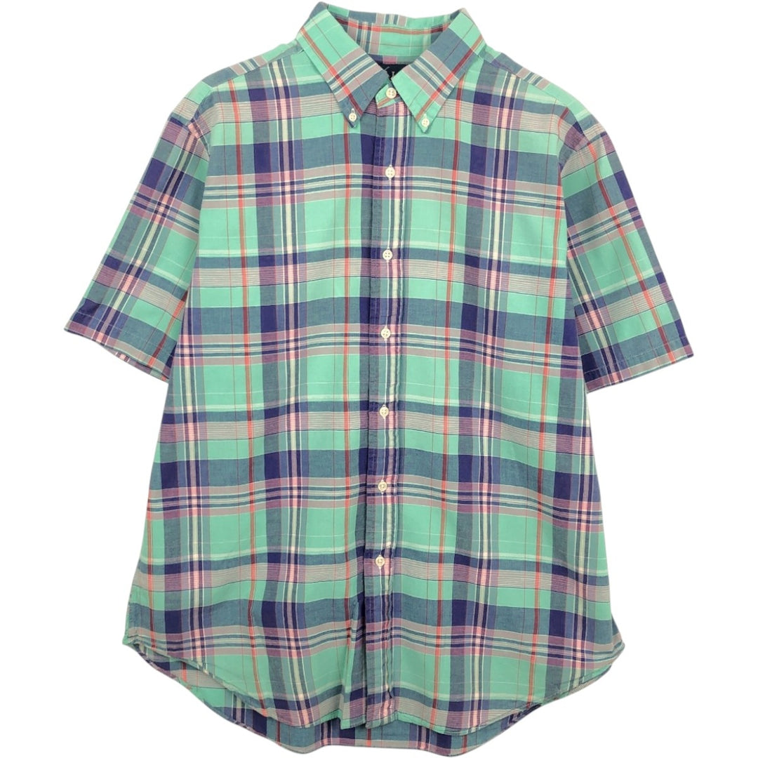 Ralph Lauren CLASSIC FIT Madras Check Short-Sleeve Button-Down Check Shirt (Men's Size L) cotton Emerald green Vintage Second Hand