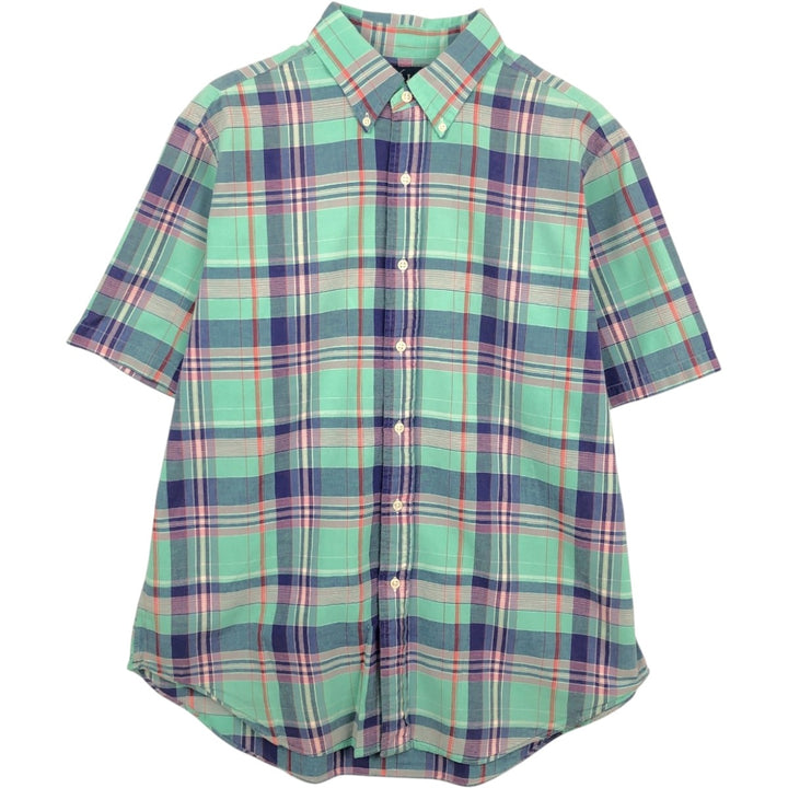 Ralph Lauren CLASSIC FIT Madras Check Short-Sleeve Button-Down Check Shirt (Men's Size L) cotton Emerald green Vintage Second Hand