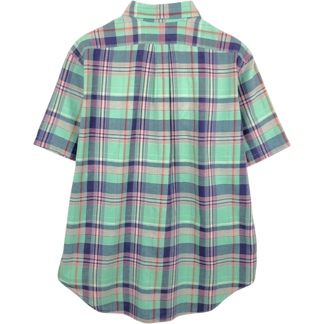 Ralph Lauren CLASSIC FIT Madras Check Short-Sleeve Button-Down Check Shirt (Men's Size L) cotton Emerald green Vintage Second Hand