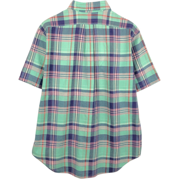 Ralph Lauren CLASSIC FIT Madras Check Short-Sleeve Button-Down Check Shirt (Men's Size L) cotton Emerald green Vintage Second Hand