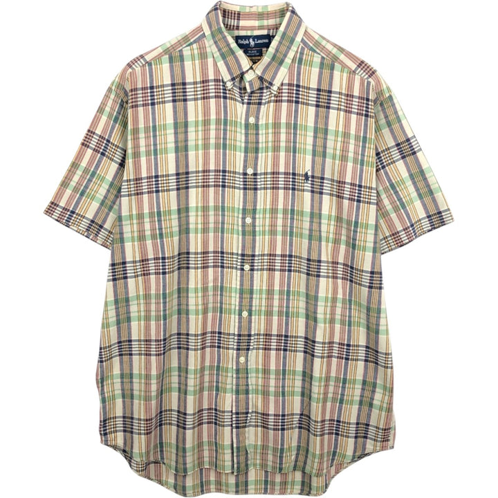 Ralph Lauren BLAKE short sleeve button down check shirt, men's size L cotton Khaki type sage green Vintage Second Hand