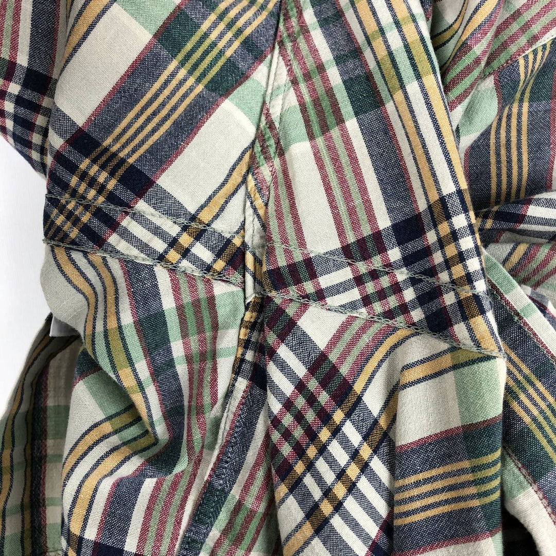 Ralph Lauren BLAKE short sleeve button down check shirt, men's size L cotton Khaki type sage green Vintage Second Hand