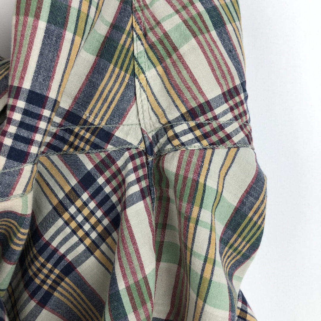 Ralph Lauren BLAKE short sleeve button down check shirt, men's size L cotton Khaki type sage green Vintage Second Hand