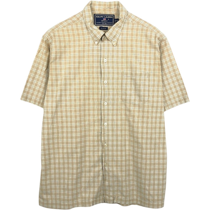 Ralph Lauren RALPH LAUREN SPORT Short-Sleeve Button-Down Check Shirt, Boxy Shirt, Men's Size XL (approx.) cotton Beige type Vintage Second Hand