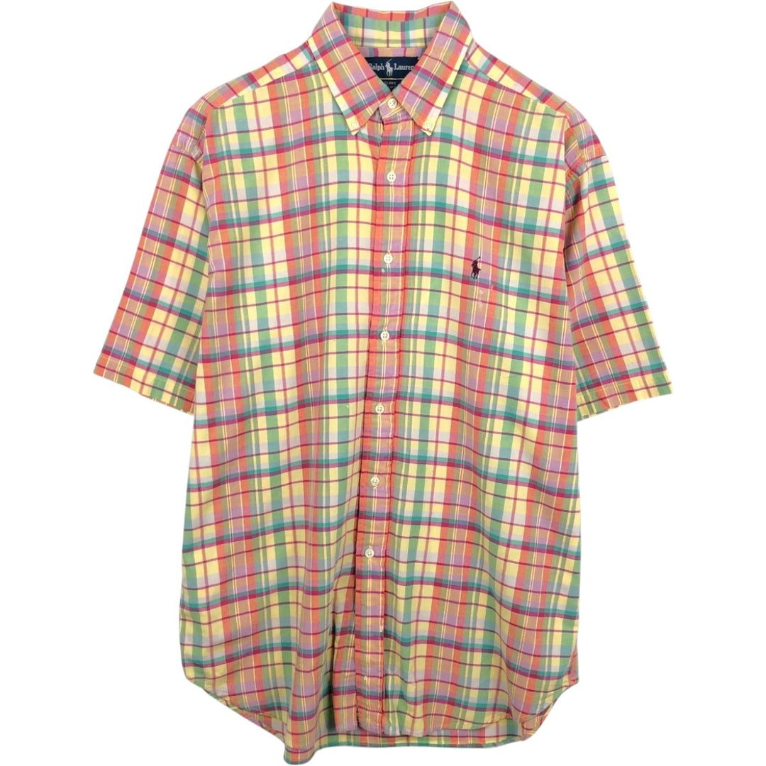 Ralph Lauren BLAKE Madras Check Short Sleeve Button Down Check Shirt Men's L size cotton yellow type Vintage Second Hand