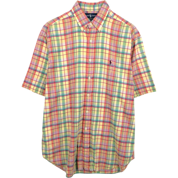 Ralph Lauren BLAKE Madras Check Short Sleeve Button Down Check Shirt Men's L size cotton yellow type Vintage Second Hand