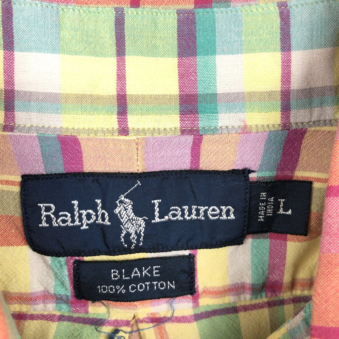 Ralph Lauren BLAKE Madras Check Short Sleeve Button Down Check Shirt Men's L size cotton yellow type Vintage Second Hand