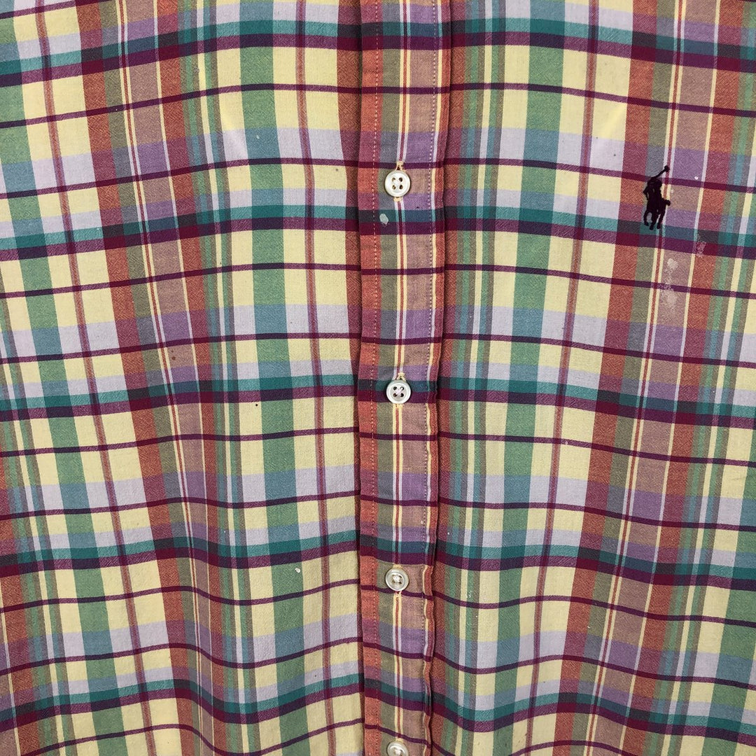 Ralph Lauren BLAKE Madras Check Short Sleeve Button Down Check Shirt Men's L size cotton yellow type Vintage Second Hand