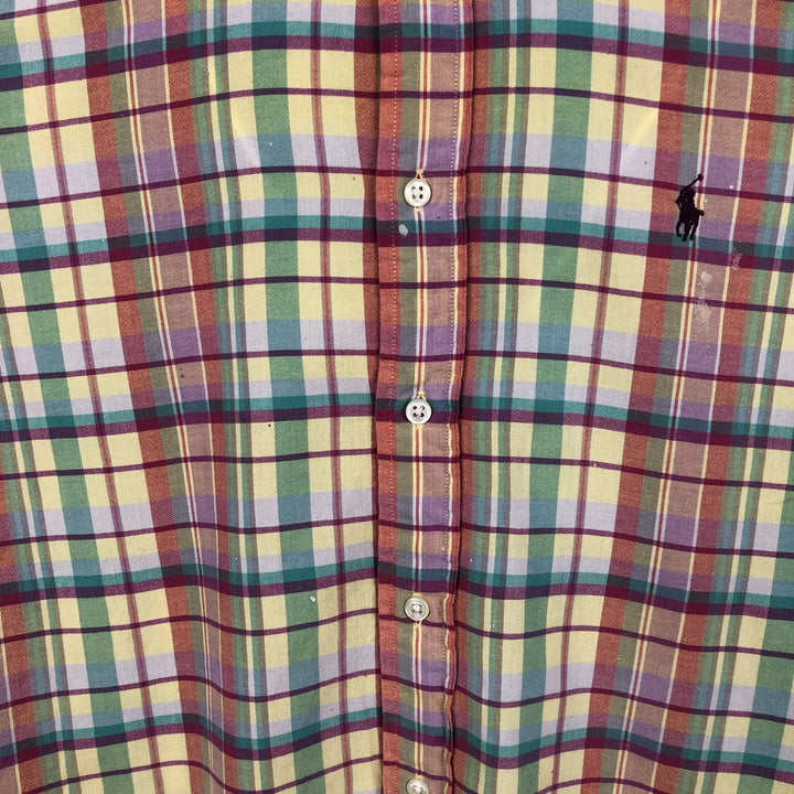 Ralph Lauren BLAKE Madras Check Short Sleeve Button Down Check Shirt Men's L size cotton yellow type Vintage Second Hand