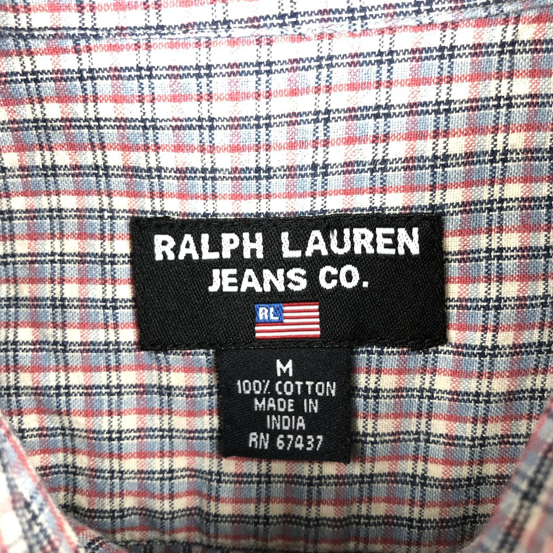 2000'S Ralph Lauren Polo Jeans Company short-sleeved button-down check shirt, men's size M cotton Blue type light blue Vintage Second Hand