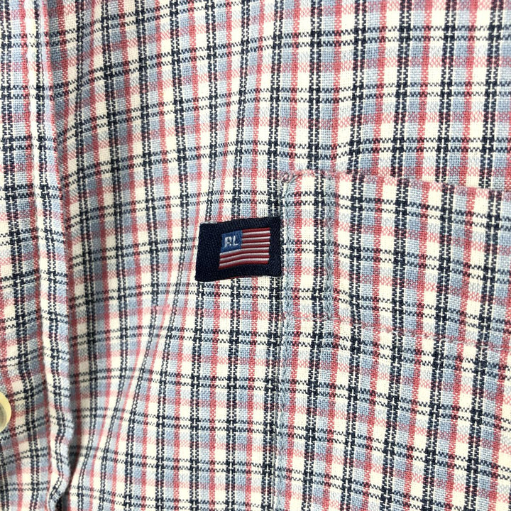 2000'S Ralph Lauren Polo Jeans Company short-sleeved button-down check shirt, men's size M cotton Blue type light blue Vintage Second Hand