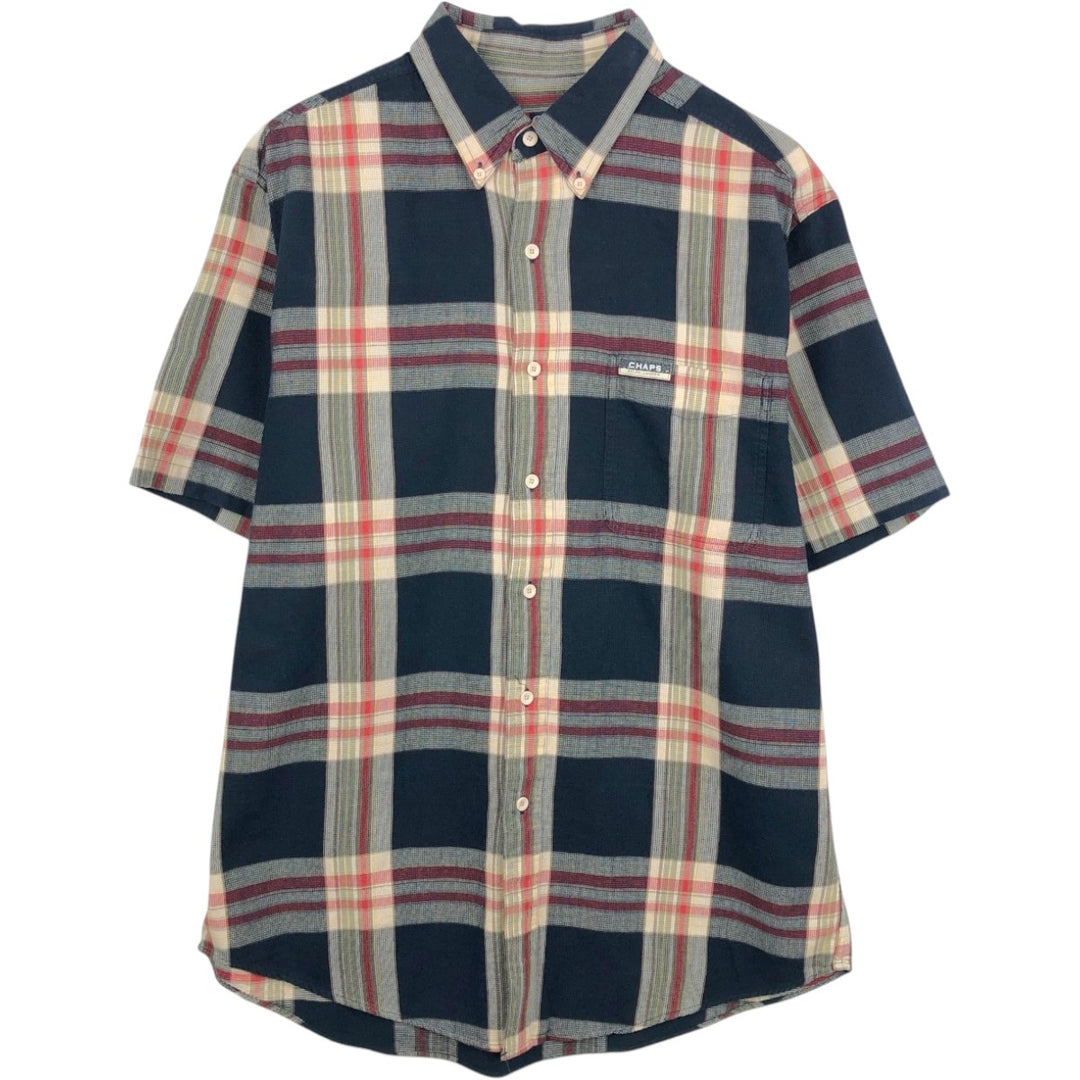 Ralph Lauren CHAPS short sleeve button down check shirt men's size M cotton navy blue type Vintage Second Hand