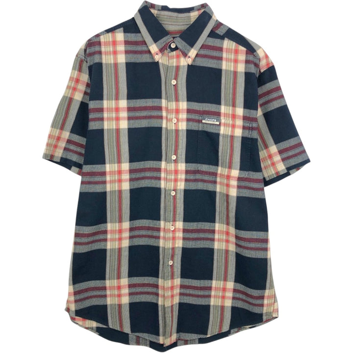 Ralph Lauren CHAPS short sleeve button down check shirt men's size M cotton navy blue type Vintage Second Hand