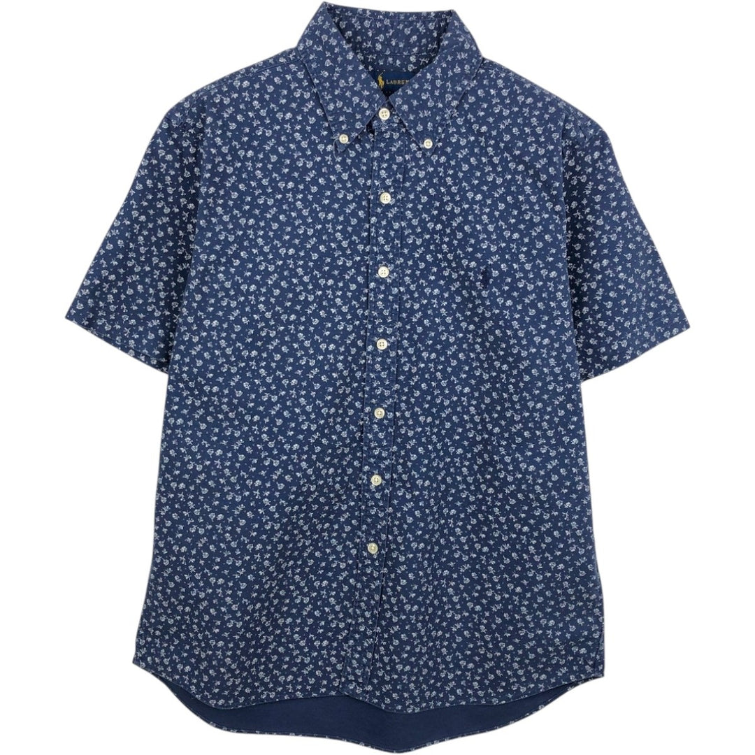 Ralph Lauren all-over floral print short-sleeved button-down shirt, men's size M. cotton navy blue type Vintage Second Hand