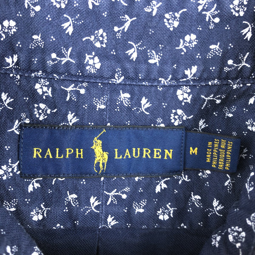 Ralph Lauren all-over floral print short-sleeved button-down shirt, men's size M. cotton navy blue type Vintage Second Hand