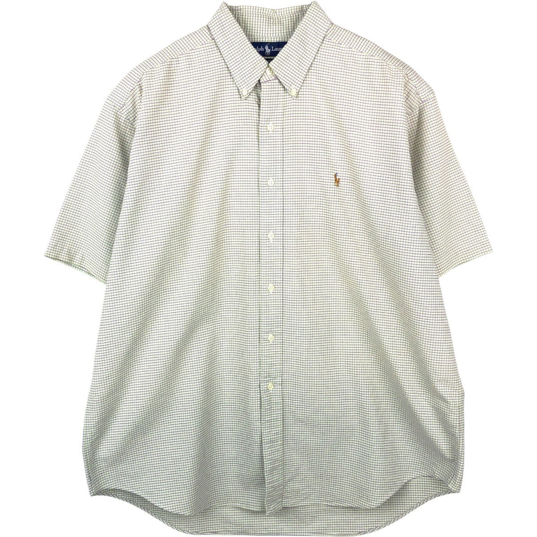 Ralph Lauren BLAKE short sleeve button down check shirt men's XL size cotton green type yellow green Vintage Second Hand