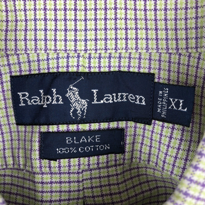 Ralph Lauren BLAKE short sleeve button down check shirt men's XL size cotton green type yellow green Vintage Second Hand