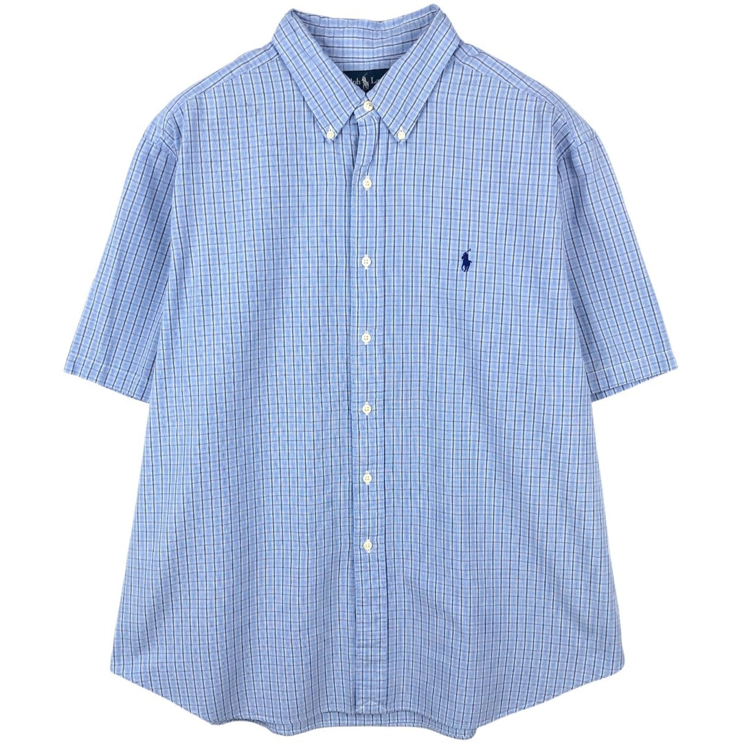 Ralph Lauren Classic Fit Short Sleeve Button Down Check Shirt Men's XXL cotton Blue type light blue Vintage Second Hand