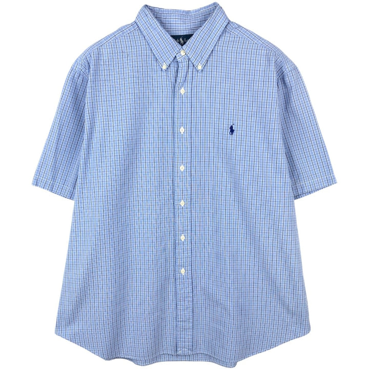 Ralph Lauren Classic Fit Short Sleeve Button Down Check Shirt Men's XXL cotton Blue type light blue Vintage Second Hand
