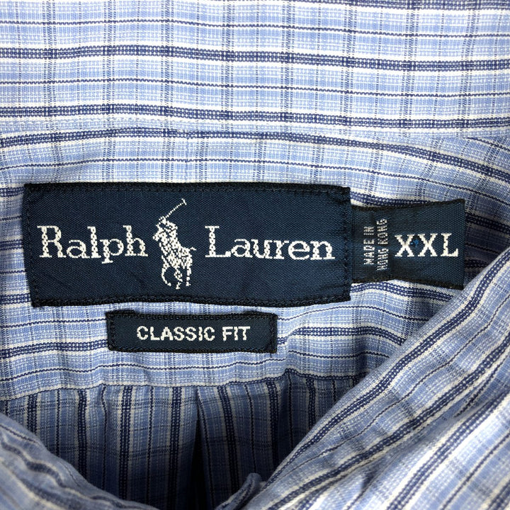 Ralph Lauren Classic Fit Short Sleeve Button Down Check Shirt Men's XXL cotton Blue type light blue Vintage Second Hand