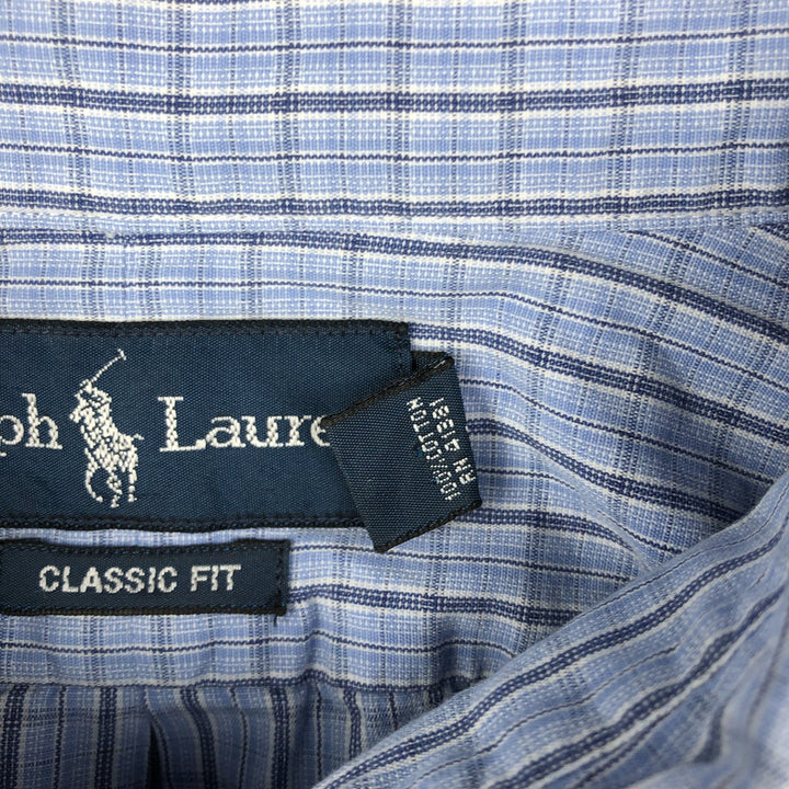 Ralph Lauren Classic Fit Short Sleeve Button Down Check Shirt Men's XXL cotton Blue type light blue Vintage Second Hand