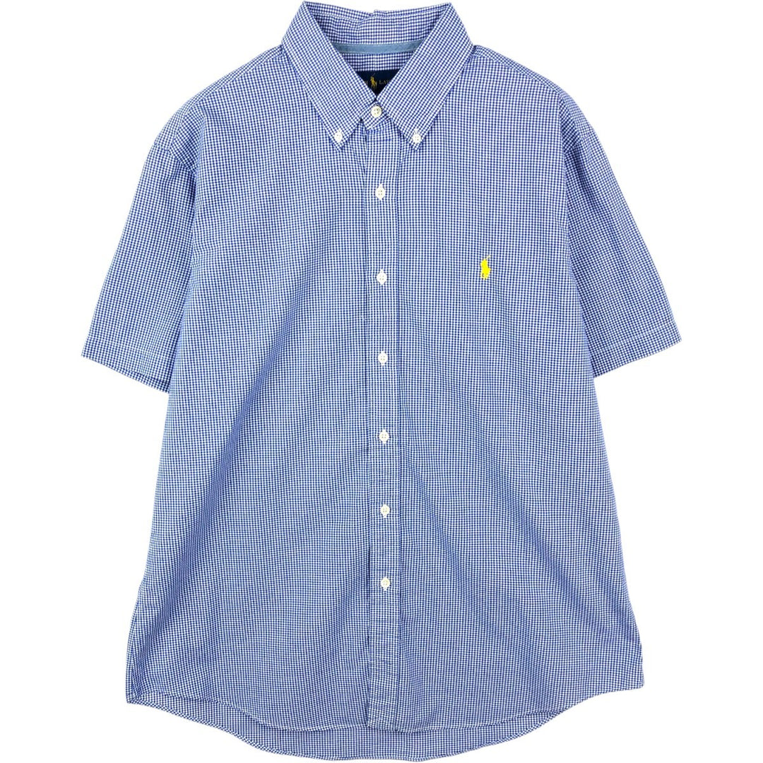 Ralph Lauren Gingham Check Short Sleeve Button Down Check Shirt Men's Size L cotton blue type Vintage Second Hand