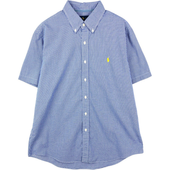 Ralph Lauren Gingham Check Short Sleeve Button Down Check Shirt Men's Size L cotton blue type Vintage Second Hand