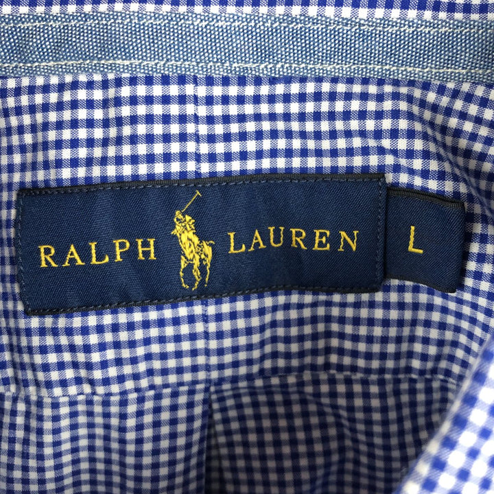 Ralph Lauren Gingham Check Short Sleeve Button Down Check Shirt Men's Size L cotton blue type Vintage Second Hand