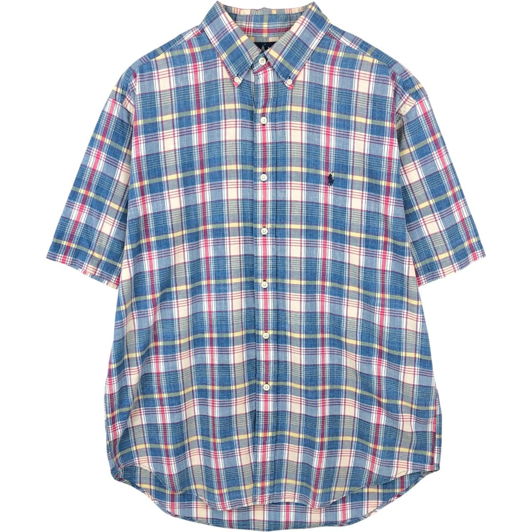 Ralph Lauren BLAKE short sleeve button down check shirt, men's size L cotton blue type Vintage Second Hand