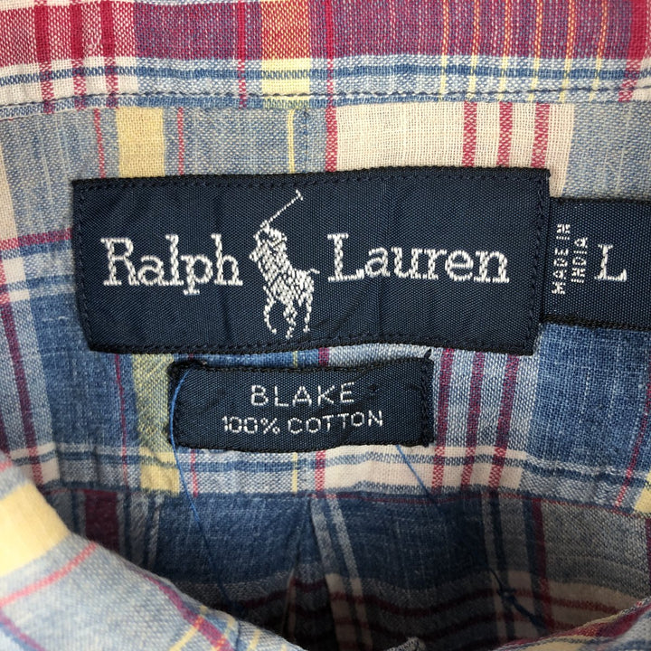 Ralph Lauren BLAKE short sleeve button down check shirt, men's size L cotton blue type Vintage Second Hand