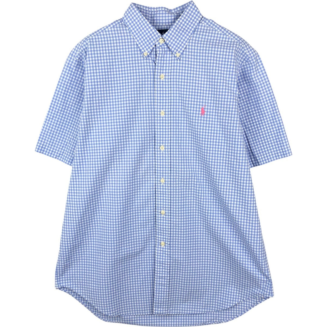 Ralph Lauren CLASSIC FIT Gingham Check Short-Sleeve Button-Down Check Shirt (Men's Size L) cotton blue type Vintage Second Hand