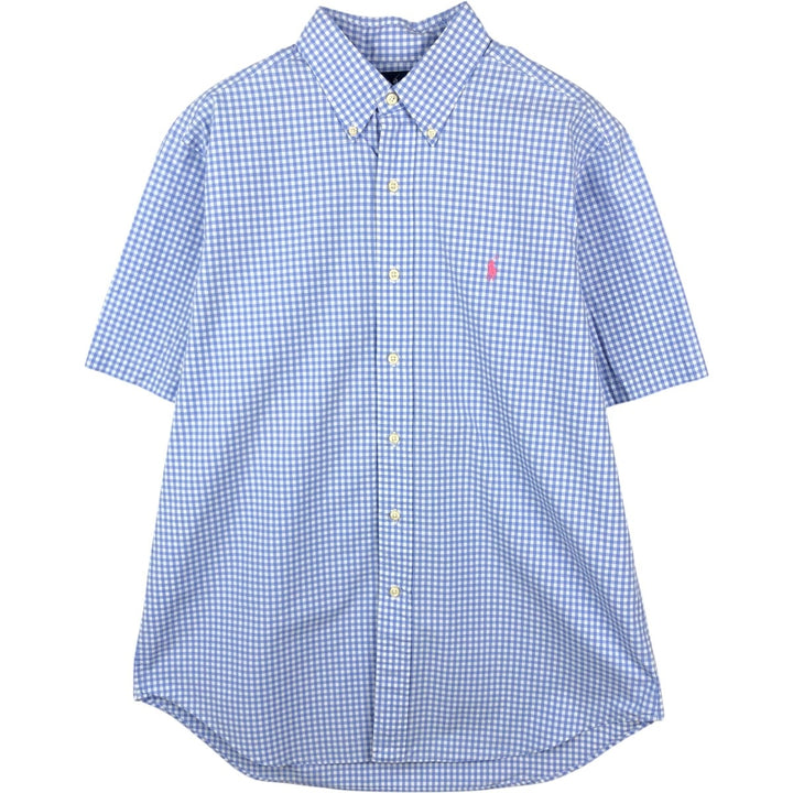 Ralph Lauren CLASSIC FIT Gingham Check Short-Sleeve Button-Down Check Shirt (Men's Size L) cotton blue type Vintage Second Hand