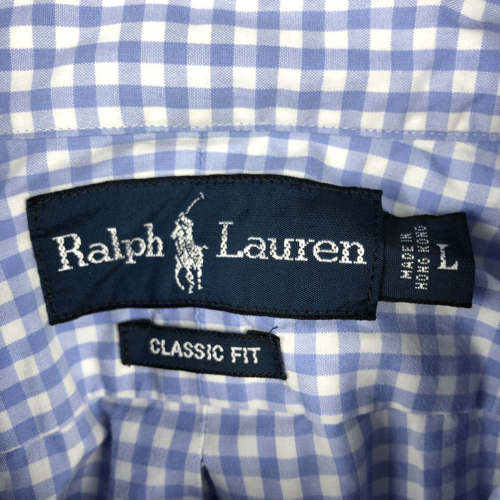 Ralph Lauren CLASSIC FIT Gingham Check Short-Sleeve Button-Down Check Shirt (Men's Size L) cotton blue type Vintage Second Hand