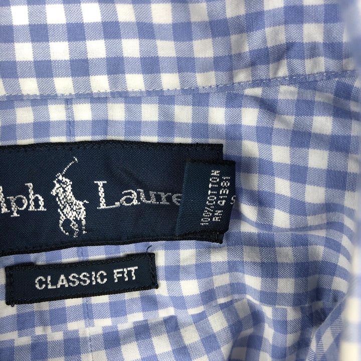 Ralph Lauren CLASSIC FIT Gingham Check Short-Sleeve Button-Down Check Shirt (Men's Size L) cotton blue type Vintage Second Hand