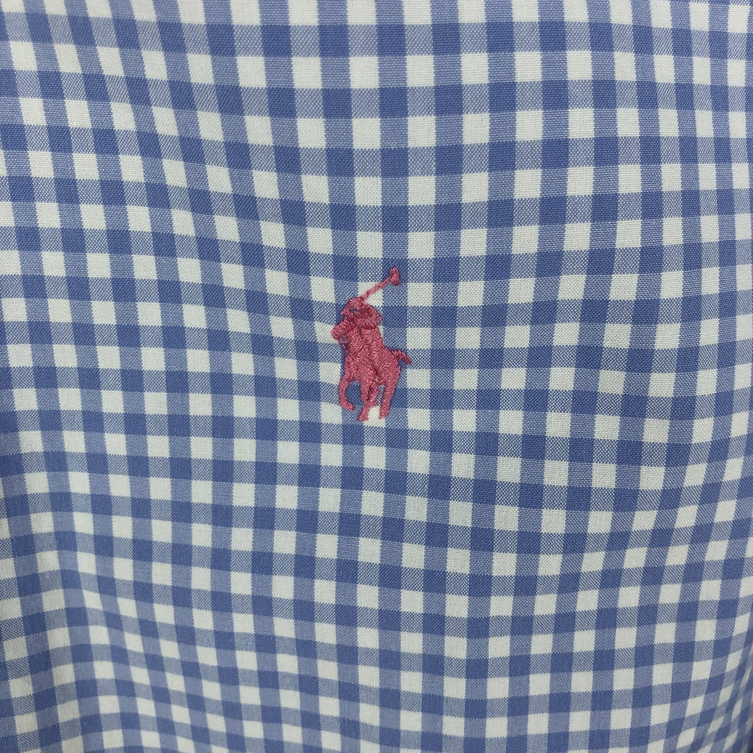 Ralph Lauren CLASSIC FIT Gingham Check Short-Sleeve Button-Down Check Shirt (Men's Size L) cotton blue type Vintage Second Hand