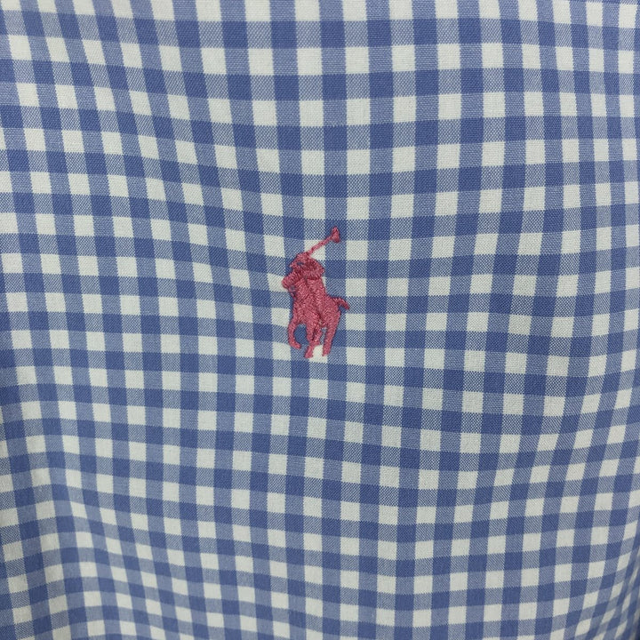 Ralph Lauren CLASSIC FIT Gingham Check Short-Sleeve Button-Down Check Shirt (Men's Size L) cotton blue type Vintage Second Hand