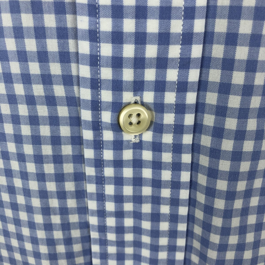 Ralph Lauren CLASSIC FIT Gingham Check Short-Sleeve Button-Down Check Shirt (Men's Size L) cotton blue type Vintage Second Hand