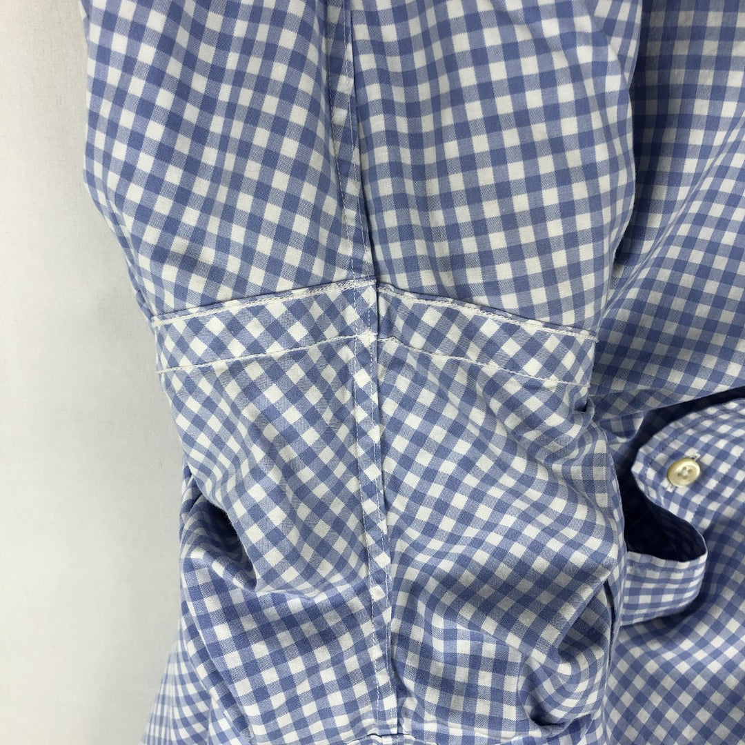 Ralph Lauren CLASSIC FIT Gingham Check Short-Sleeve Button-Down Check Shirt (Men's Size L) cotton blue type Vintage Second Hand