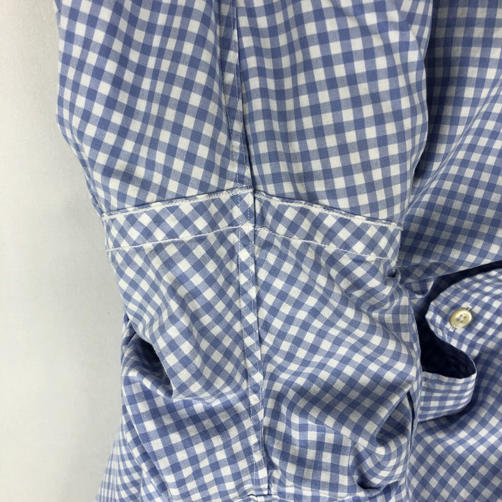 Ralph Lauren CLASSIC FIT Gingham Check Short-Sleeve Button-Down Check Shirt (Men's Size L) cotton blue type Vintage Second Hand