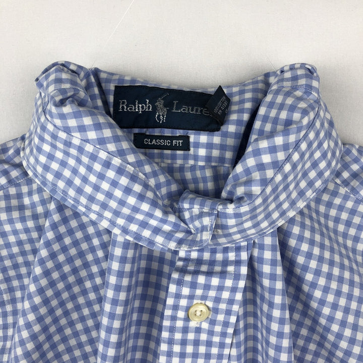 Ralph Lauren CLASSIC FIT Gingham Check Short-Sleeve Button-Down Check Shirt (Men's Size L) cotton blue type Vintage Second Hand